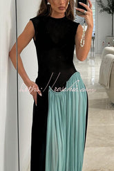 Lynelle – Ärmelloses Maxikleid mit Rundhalsausschnitt und Kontrastsaum, sexy, schmale Passform und drapiertem Schnitt